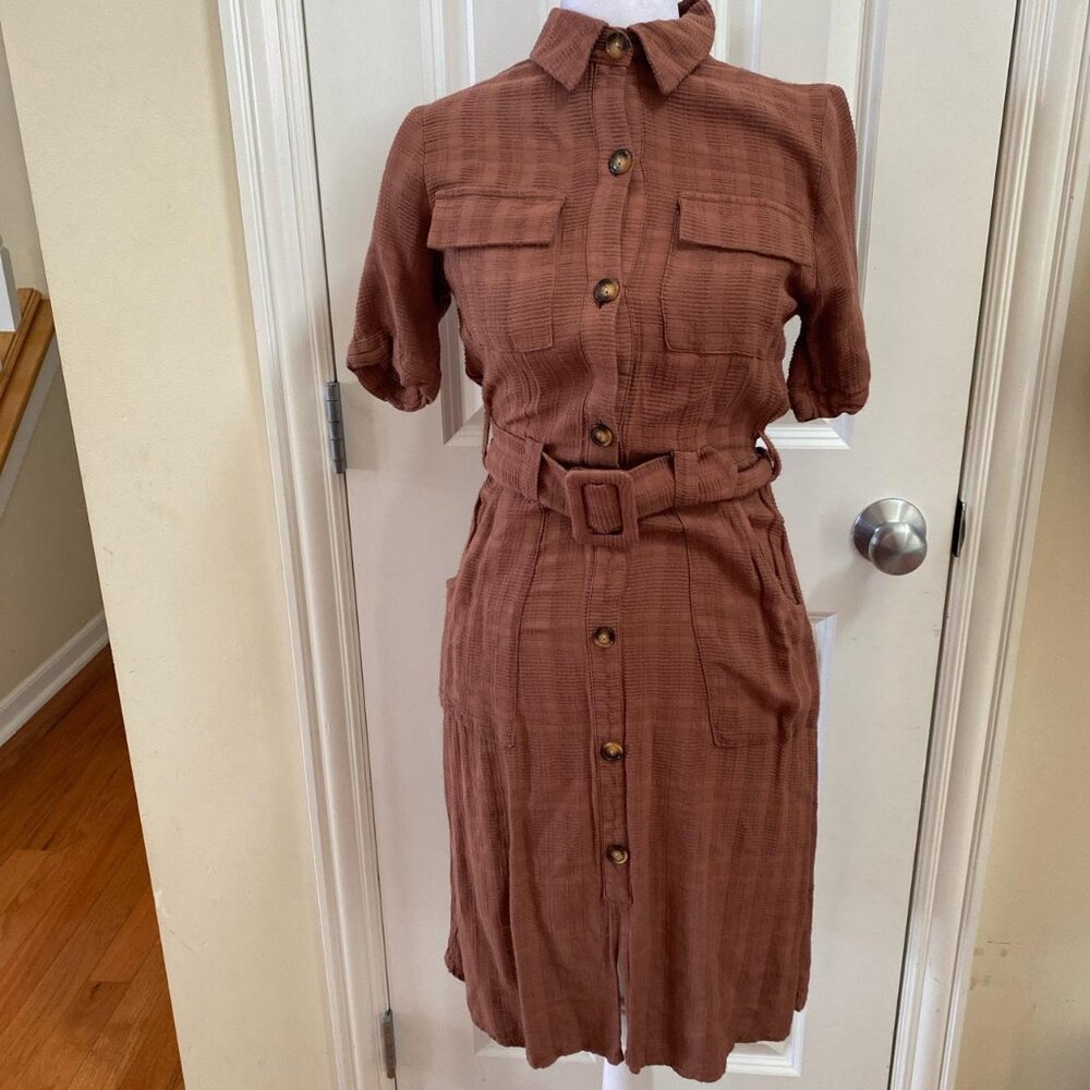 Brown Monteau Button Up Dress